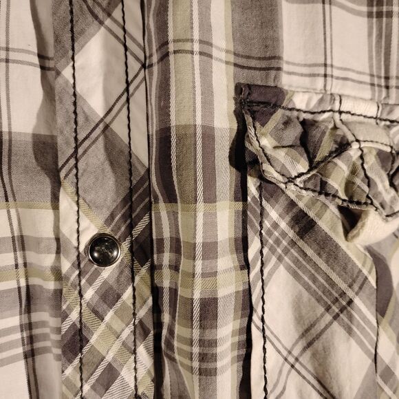 BKE Buckle pearl snap shirt mens XL XLarge grayplaid slim fit stretch western - Picture 3 of 8